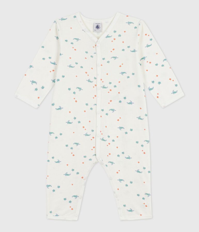 Babies' footless turtle print cotton pyjama suit white/multicolor