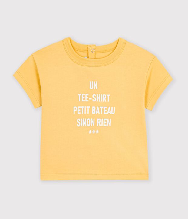 Babies' plain short-sleeved patterned cotton T-shirt yellow