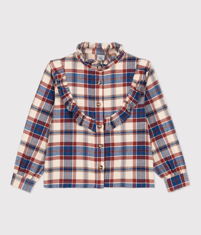 Girls' Checked Flannel Blouse Ecru/multicolor