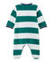 Baby boys' striped velour sleepsuit OLIVIER green/ECUME white