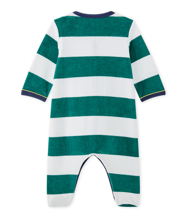 Baby boys' striped velour sleepsuit green/white
