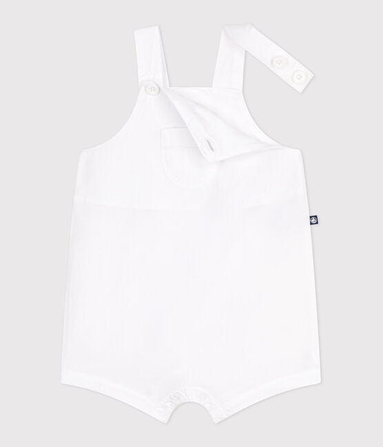Babies' short-legged plain cotton dungarees ECUME white