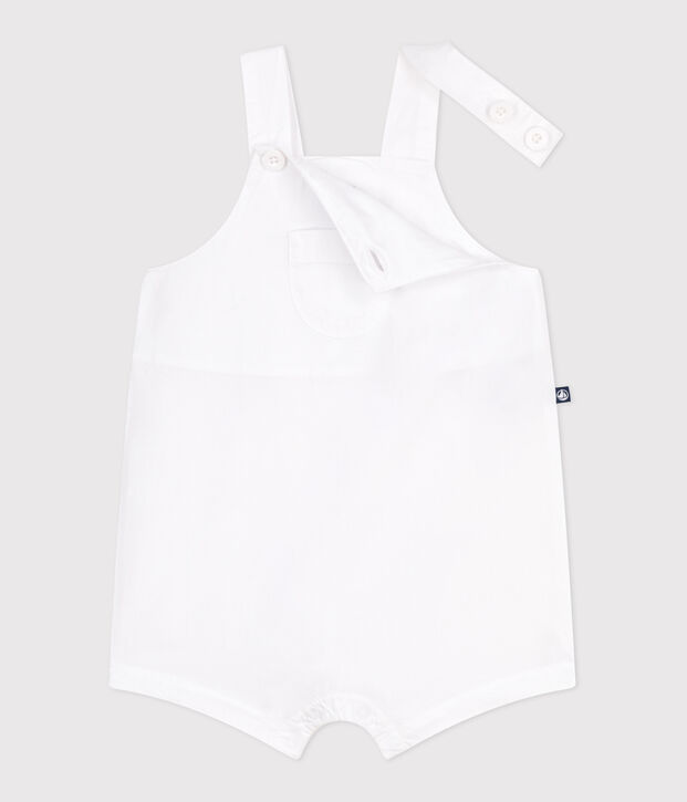 Babies' short-legged plain cotton dungarees white