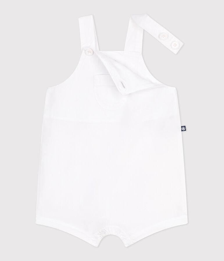 Babies' short-legged plain cotton dungarees white