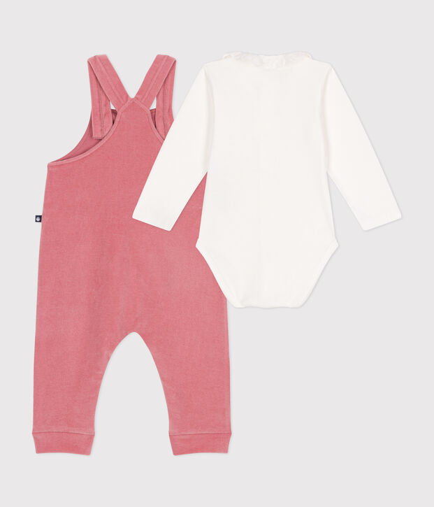 Babies' velour dungaree set pink