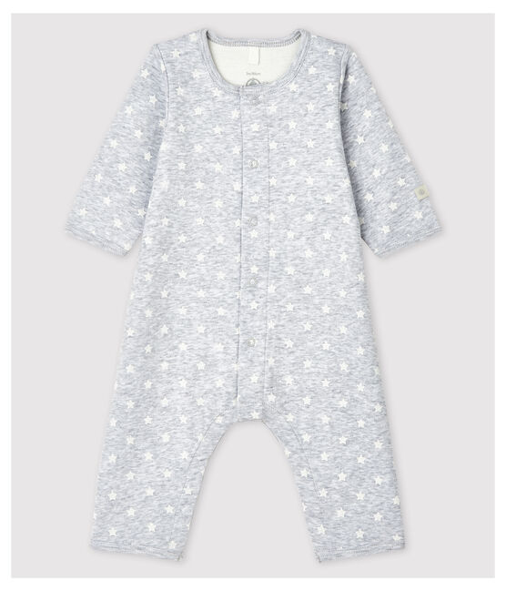 Babies' Footless Organic Cotton Bodyjama POUSSIERE grey/MARSHMALLOW white