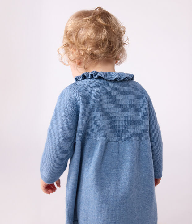 Babies' plain cotton and wool dress blue