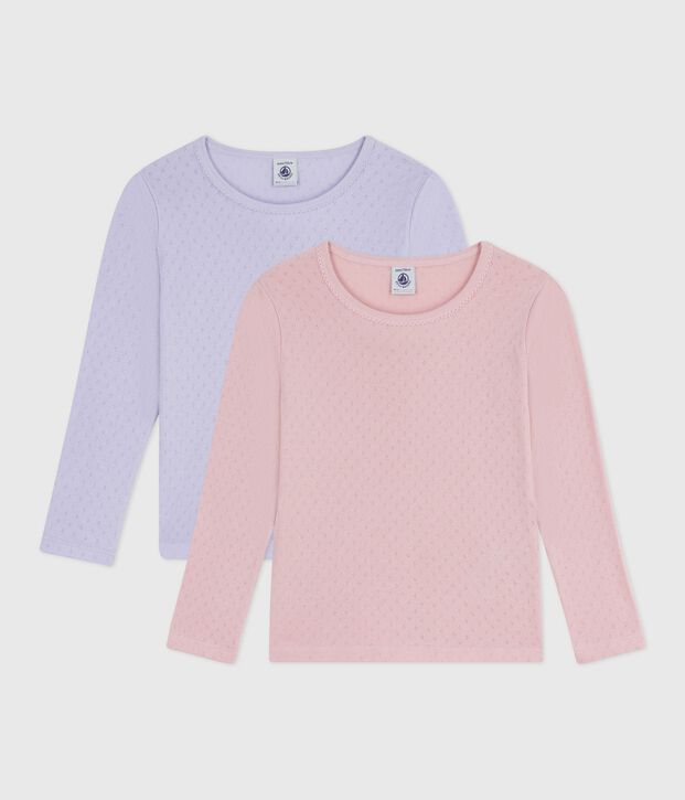 Pack of children's long-sleeved openwork cotton T-shirts multicolor