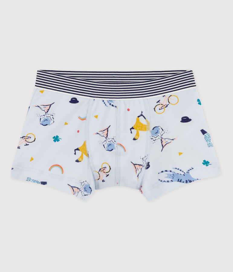 Boys' Cotton Boxer Shorts FRAICHEUR blue/MULTICO white