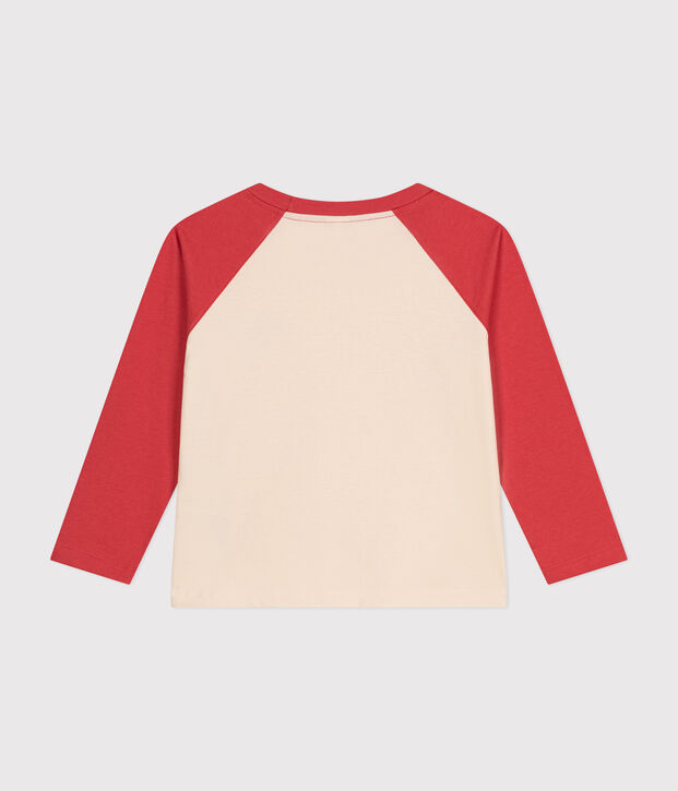 Boys' long-sleeved cotton T-shirt Ecru/orange
