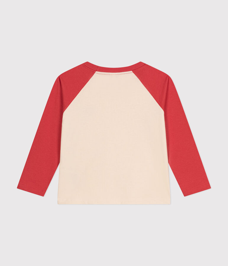 Boys' long-sleeved cotton T-shirt Ecru/orange