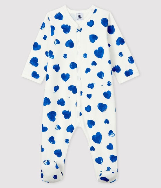 Baby Girls' Blue Heart Fleece Sleepsuit MARSHMALLOW white/MULTICO white