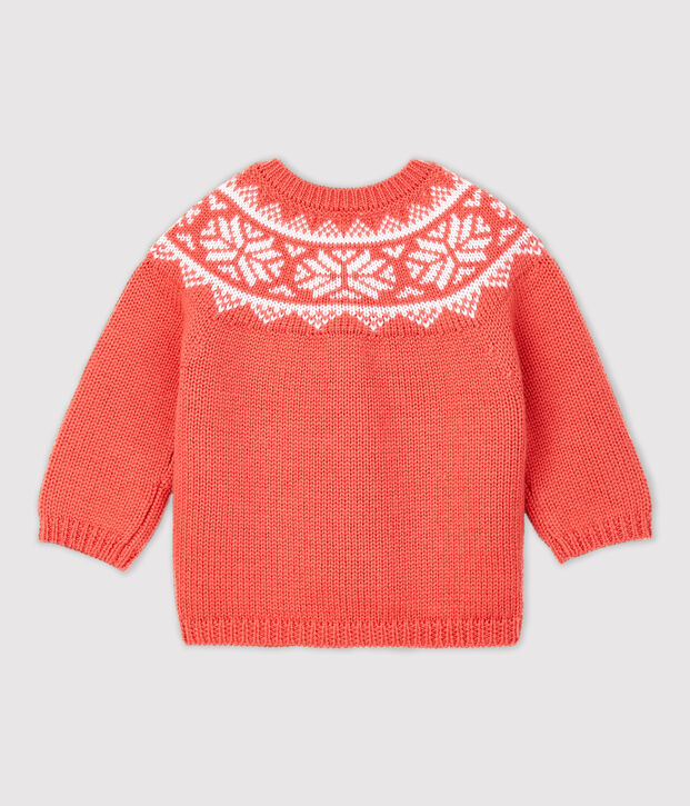 Babies' 100% Wool Cardigan orange/white