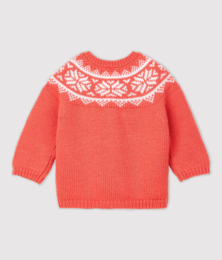 Babies' 100% Wool Cardigan orange/white