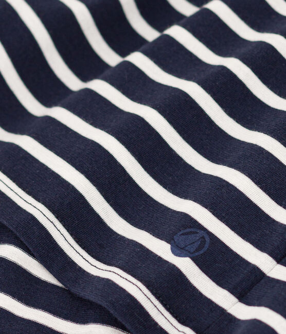 Women's The Straight long-sleeved V-neck T-shirt in fine jersey SMOKING blue/MARSHMALLOW white