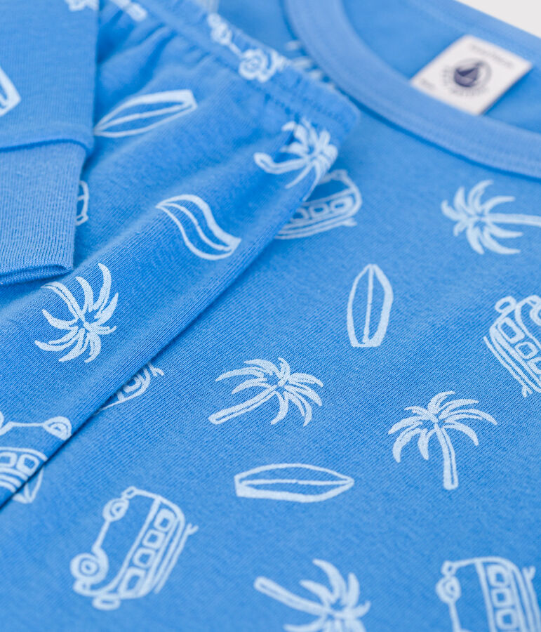 Children's long-sleeved van print cotton pyjamas blue/white