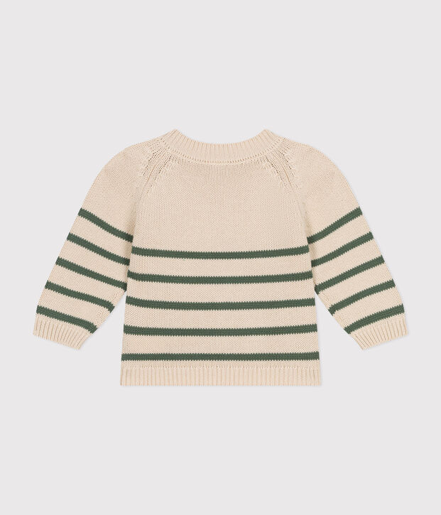 Babies' Cotton Jumper Ecru/green