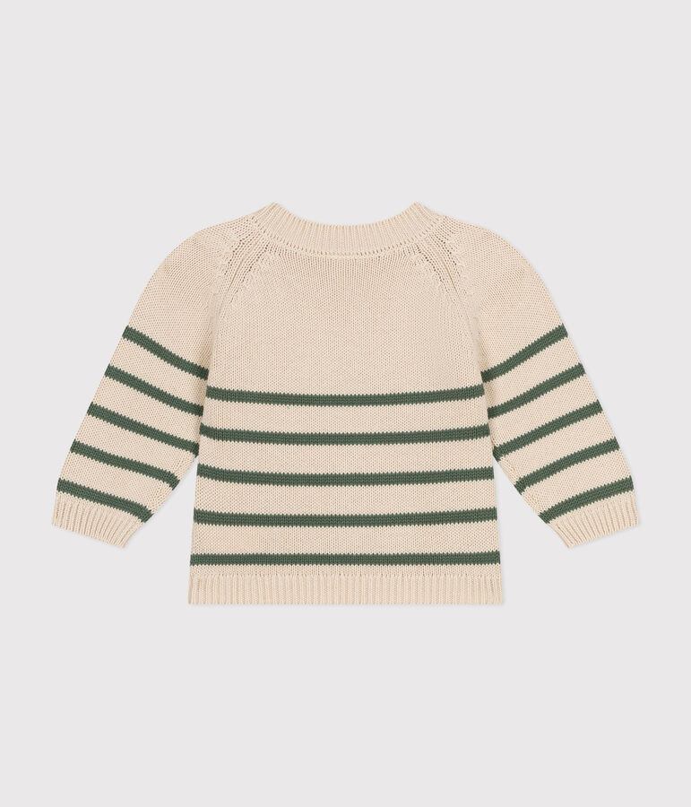 Babies' Cotton Jumper Ecru/green