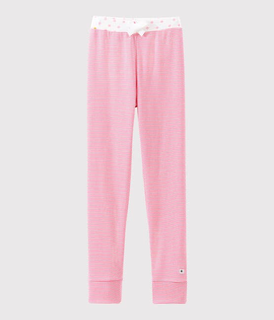 Little girl's pyjama bottoms CHEEK pink/MARSHMALLOW white