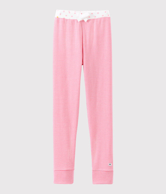 Little girl's pyjama bottoms CHEEK pink/MARSHMALLOW white