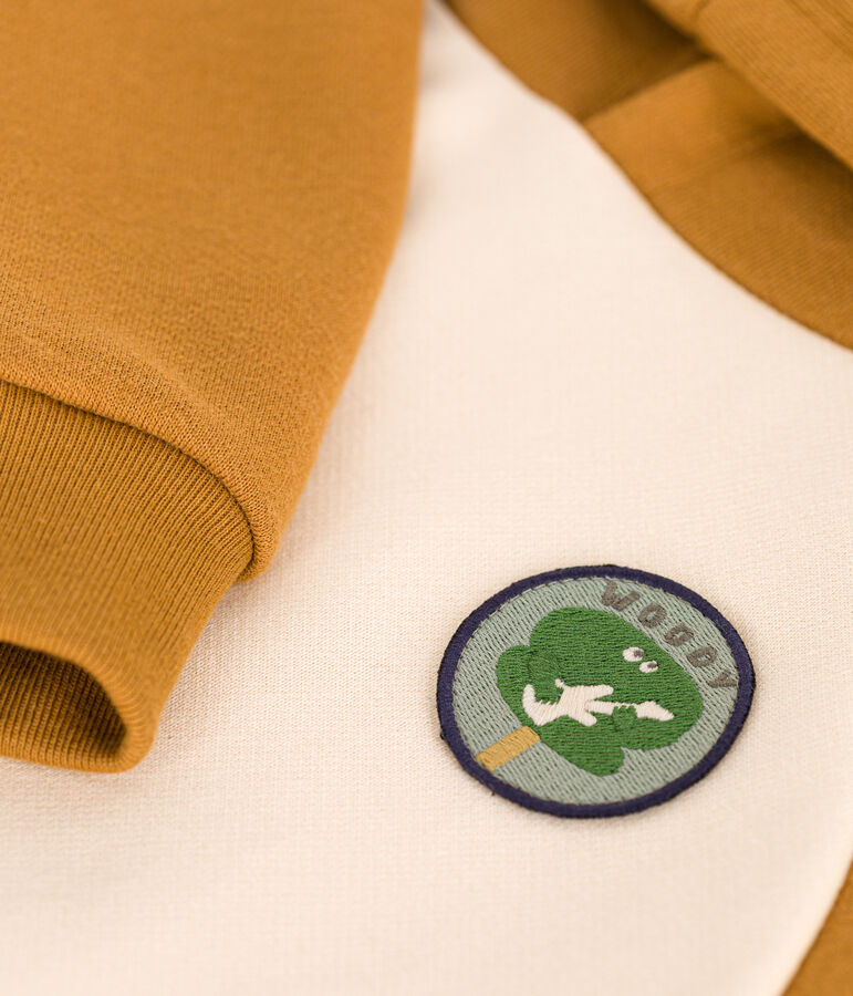 Little boys' fleece hoodie Ecru/brown