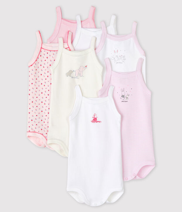 Surprise pack of 7 bodysuits with straps for baby girls multicolor
