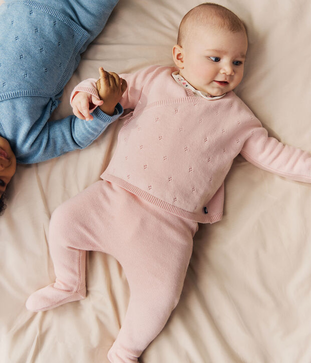 Babies' trousers in a wool and cotton knit pink