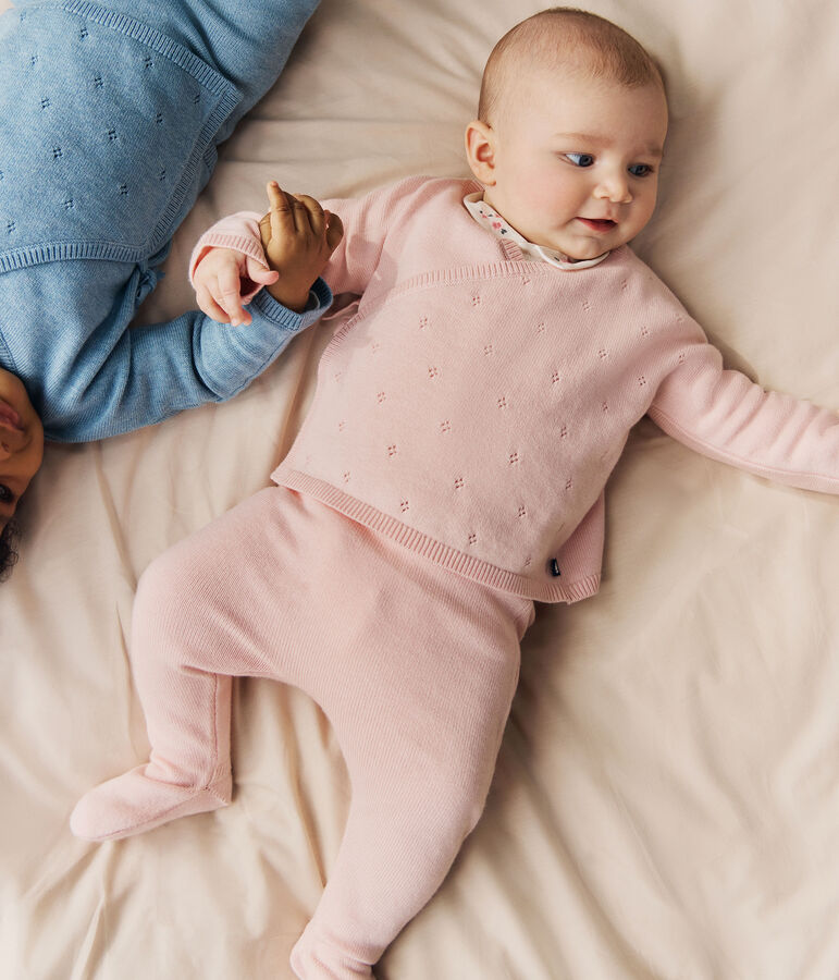 Babies' trousers in a wool and cotton knit pink