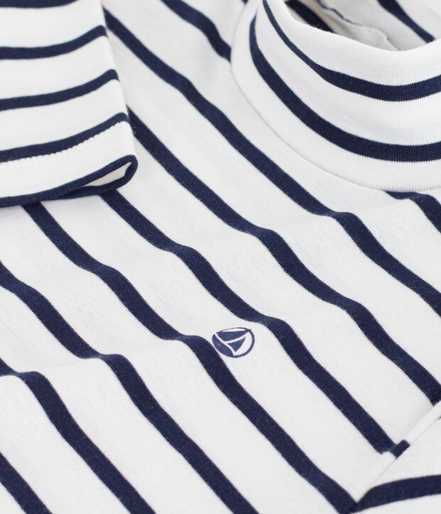 Children's stripy cotton rollneck top white/blue
