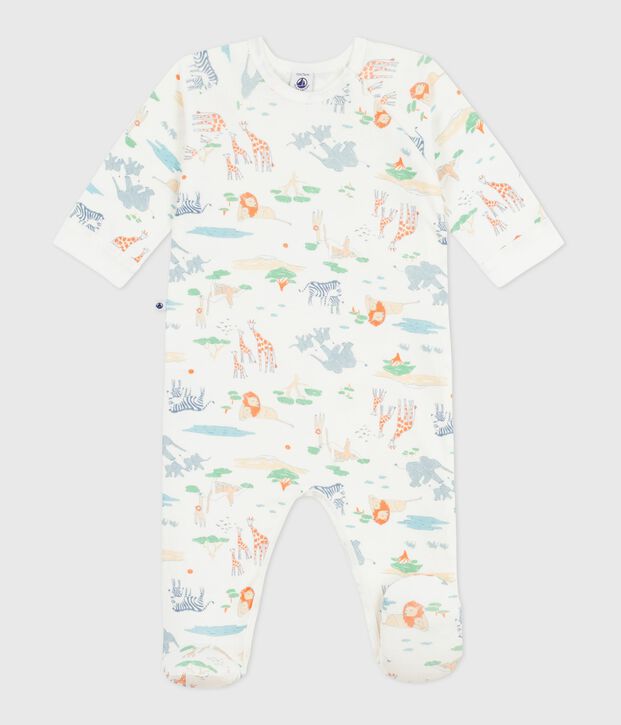 Babies' savannah print cotton pyjama suit with a zip white/multicolor