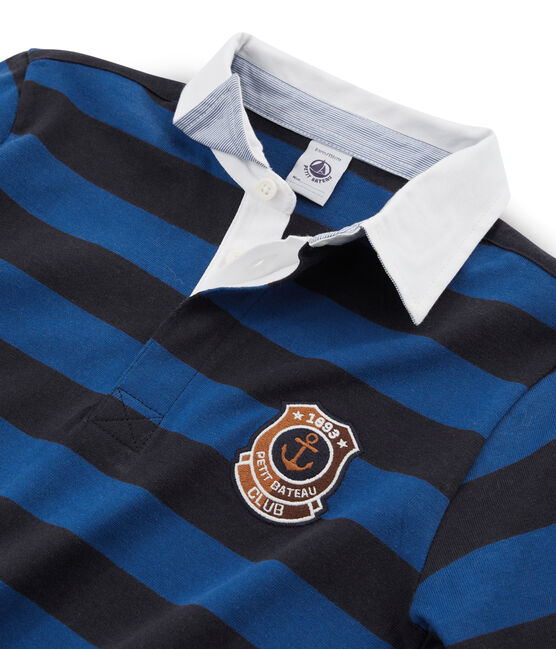 Boys' Striped Rugby Polo Shirt SMOKING blue/LIMOGES blue