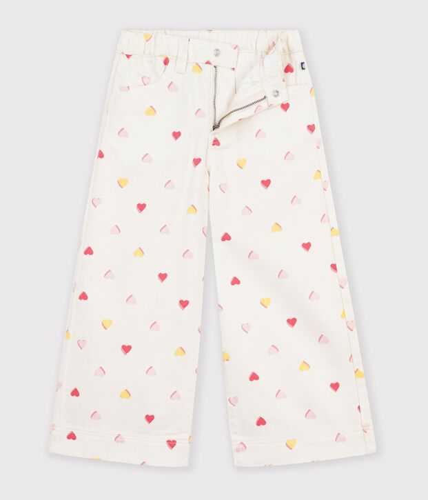 Children's wide-leg cotton trousers Ecru/multicolor
