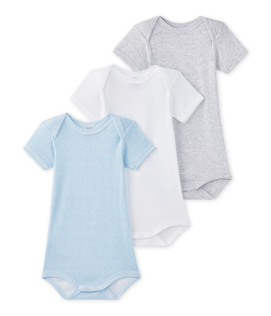 Set of 3 baby boys' short-sleeved bodysuits LOT white