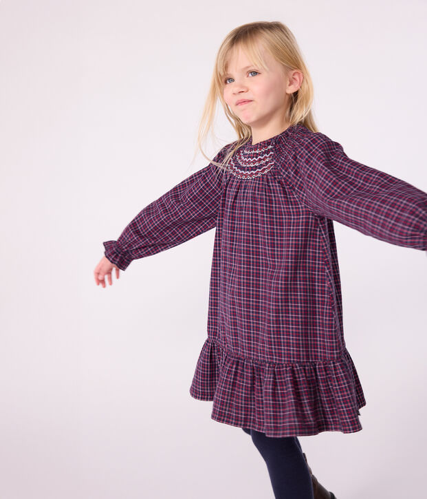 Children's long-sleeved checked flannel dress blue/multicolor