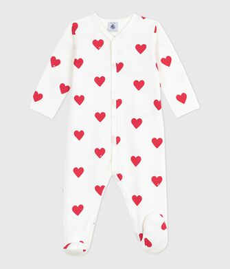 Babies' brushed fleece heart-print pyjamas with a collar