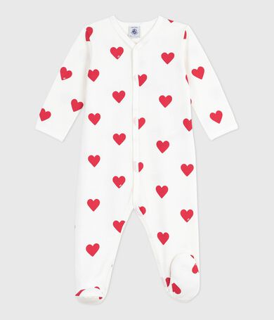 Unisex baby sleepsuit in heart-print cotton