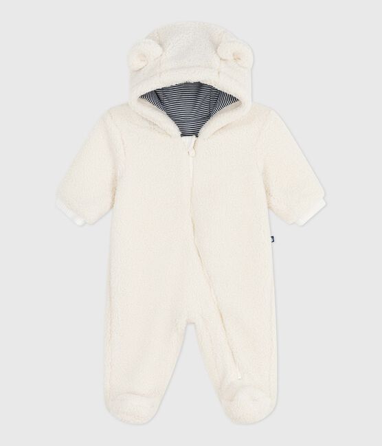 Babies' sherpa snowsuit with ears and a pinstriped lining MILK Ecru