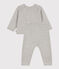 Babies' Wool/Cotton Heart Patterned Knit 2-Piece Outfit BELUGA grey/MARSHMALLOW white