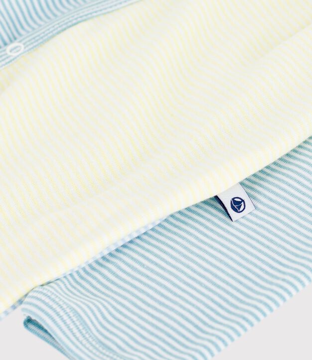 Babies' stripy printed cotton pyjama suit blue/white