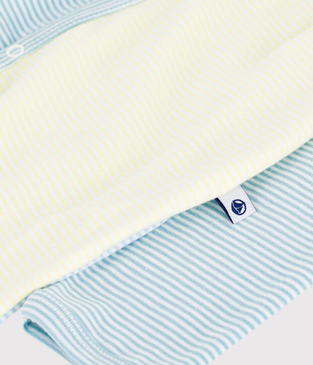 Babies' stripy printed cotton pyjama suit green/white