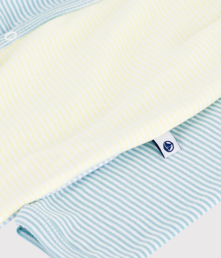 Babies' stripy printed cotton pyjama suit green/white