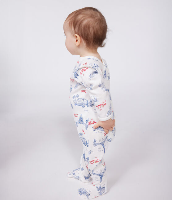 Babies' Paris themed cotton pyjamas MARSHMALLOW white/MULTICO white