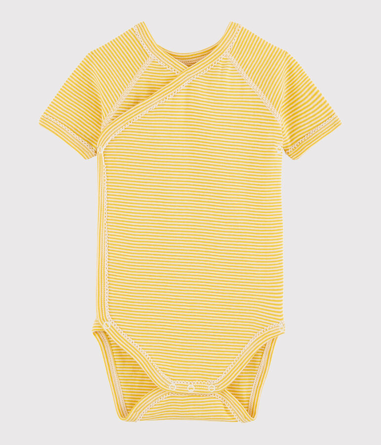 Unisex Babies' Short-Sleeved Wrapover Bodysuit HONEY yellow/MARSHMALLOW white