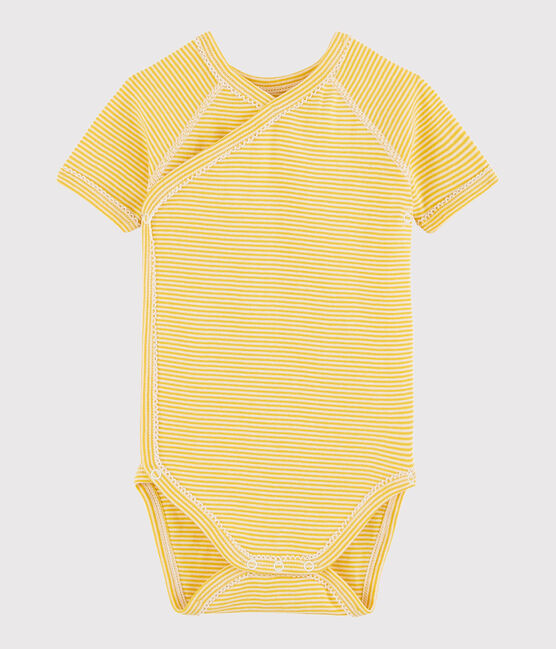 Unisex Babies' Short-Sleeved Wrapover Bodysuit HONEY yellow/MARSHMALLOW white