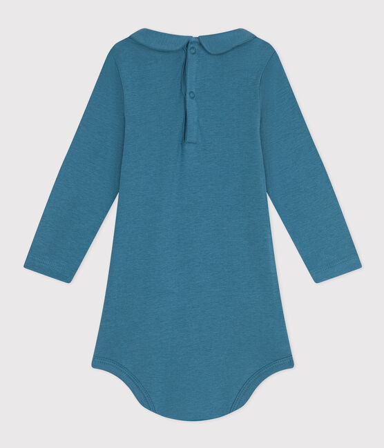 Babies' Long-Sleeved Cotton Bodysuit With Peter Pan Collar POLOCHON blue