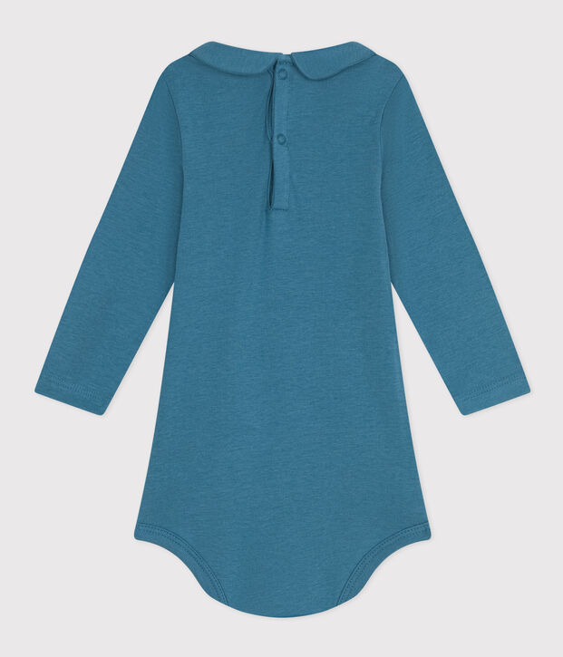 Babies' Long-Sleeved Cotton Bodysuit With Peter Pan Collar blue
