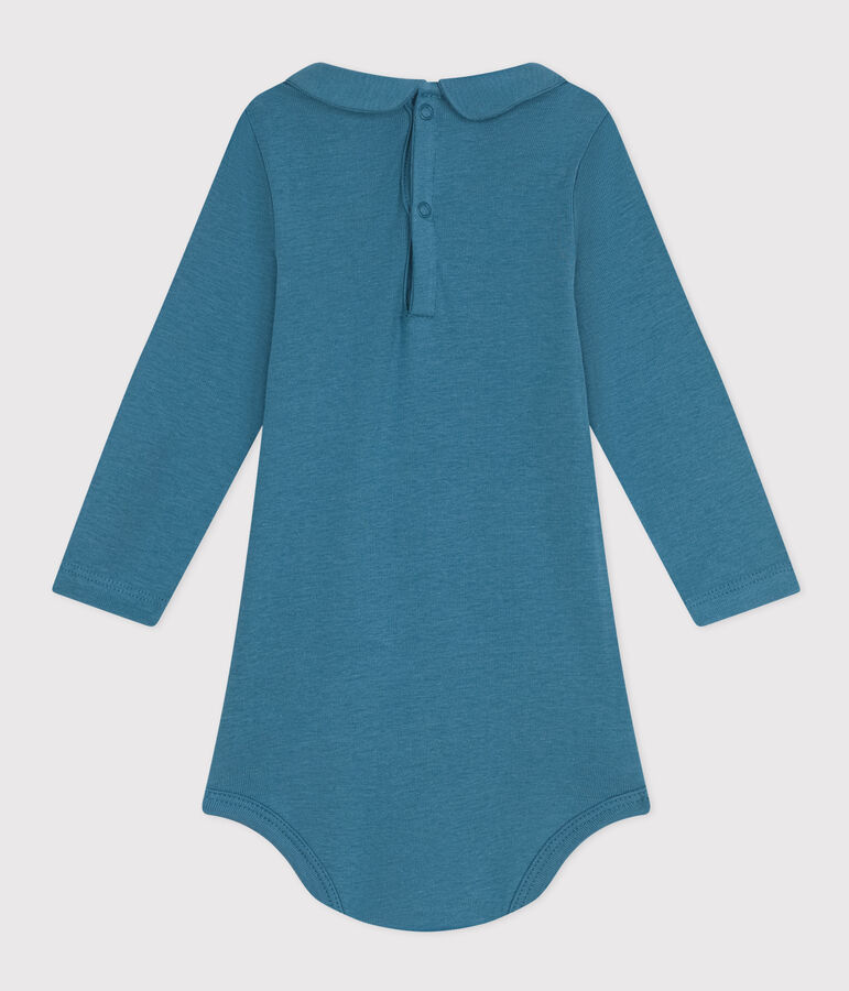 Babies' Long-Sleeved Cotton Bodysuit With Peter Pan Collar POLOCHON blue