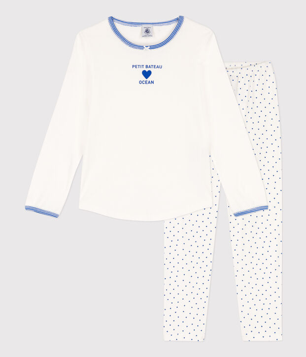 Girls' Cotton Pyjamas white/blue