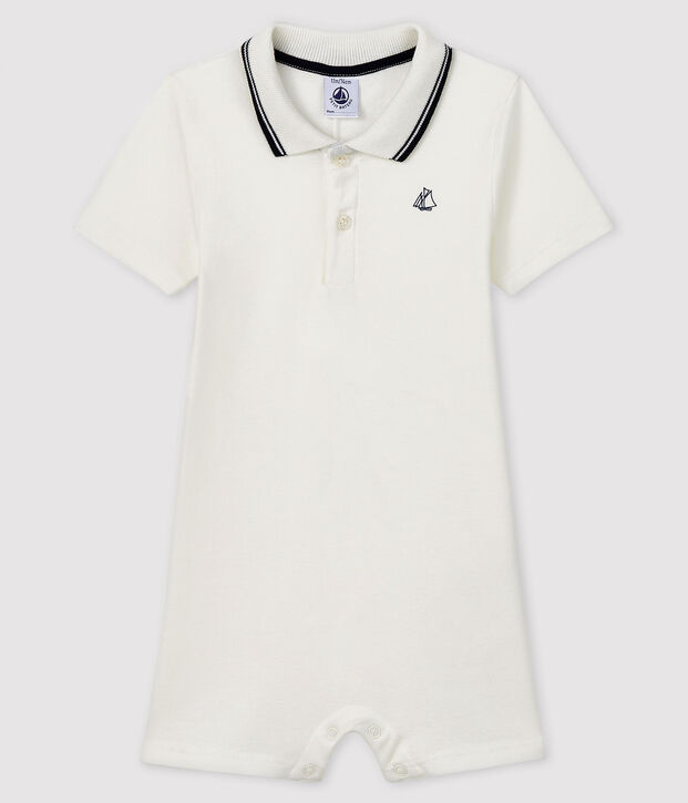 Polo shirt playsuit for baby boys white
