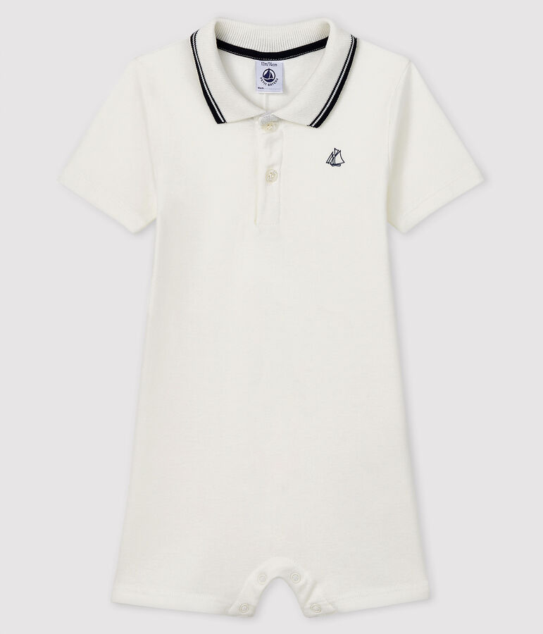 Polo shirt playsuit for baby boys white